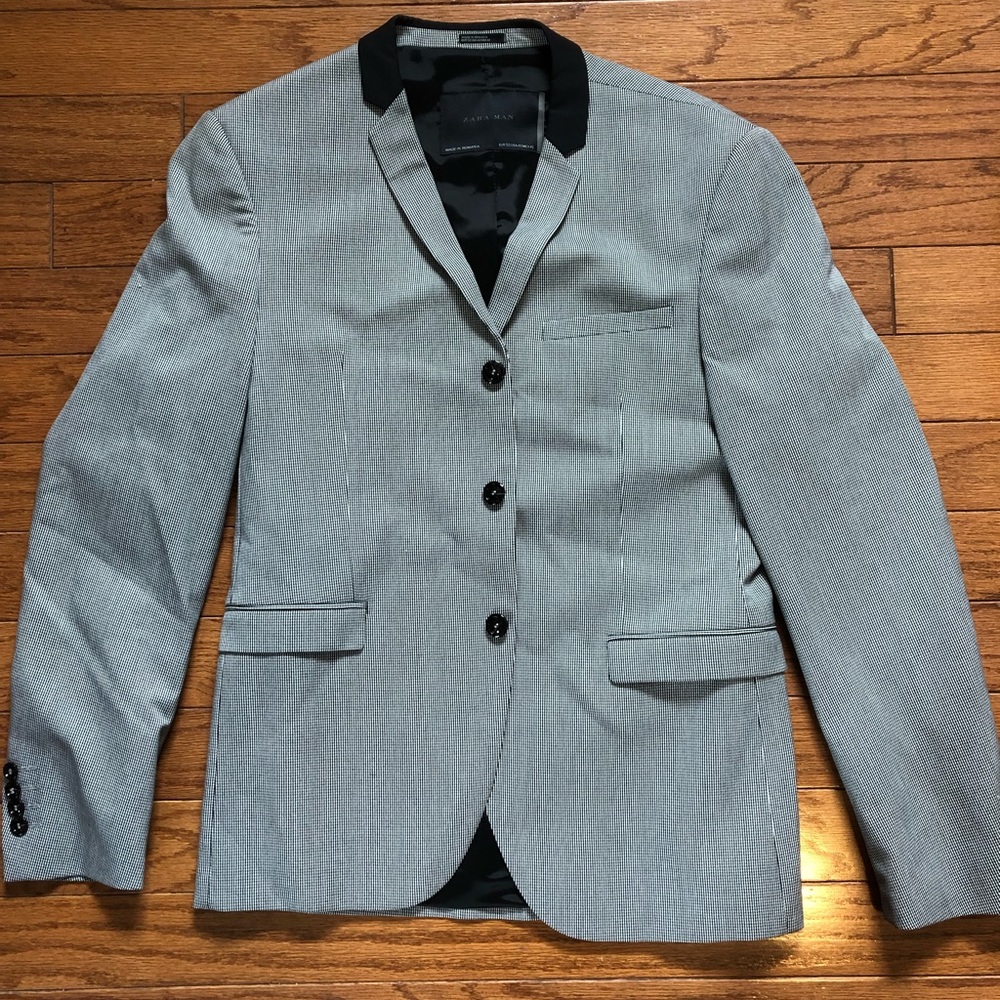 Men’s Zara Man Plaid Blazer, black and White, 42